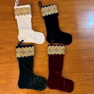 Set of 4 Velvet Christmas Stockings with Gold Glitter Accent